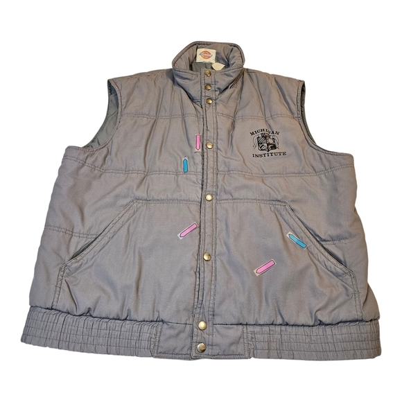 Vintage Dickies Puffer Vest Brass Button Down - Picture 12 of 12